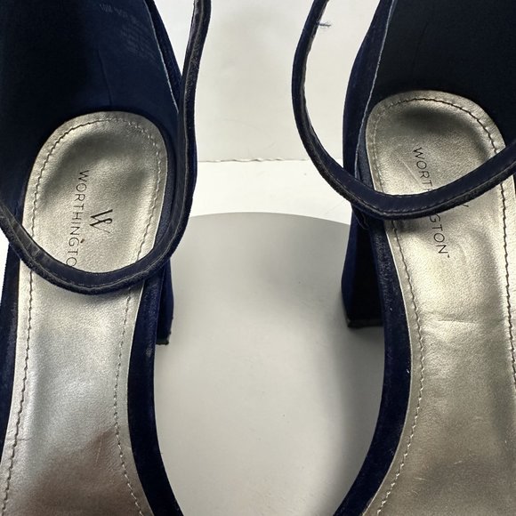 Worthington Beckwith ,Blue Suede Block Heeled Women's Shoes 10 Preowned - Picture 5 of 8